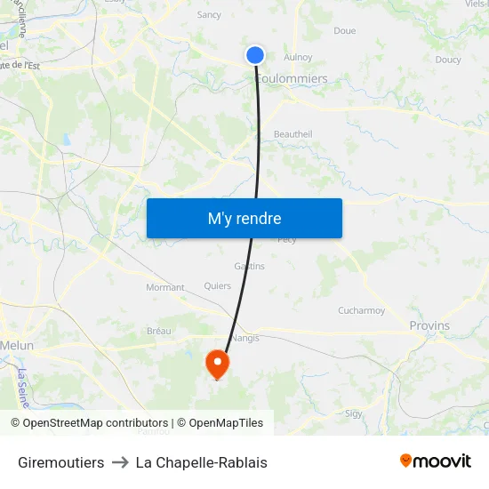 Giremoutiers to La Chapelle-Rablais map