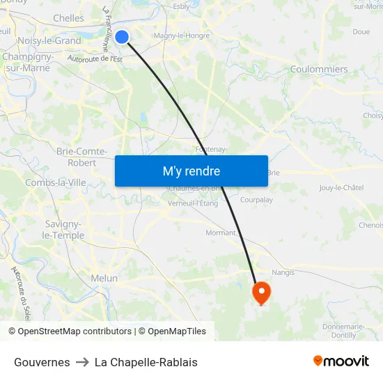 Gouvernes to La Chapelle-Rablais map