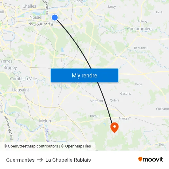 Guermantes to La Chapelle-Rablais map