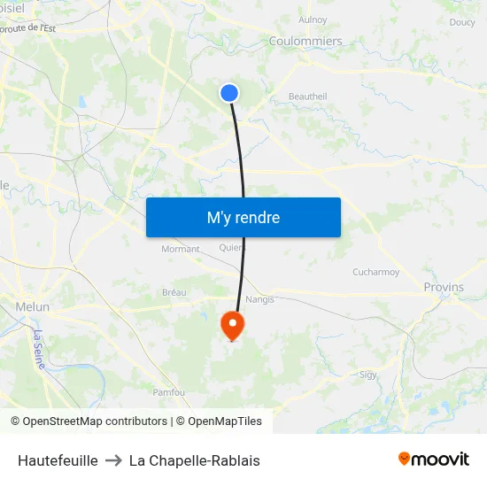 Hautefeuille to La Chapelle-Rablais map
