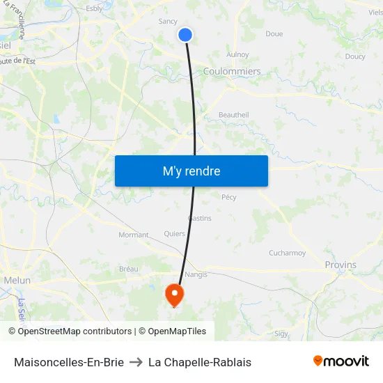 Maisoncelles-En-Brie to La Chapelle-Rablais map