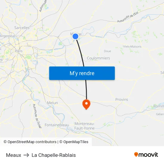Meaux to La Chapelle-Rablais map
