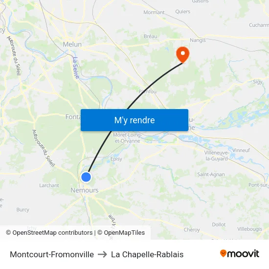 Montcourt-Fromonville to La Chapelle-Rablais map