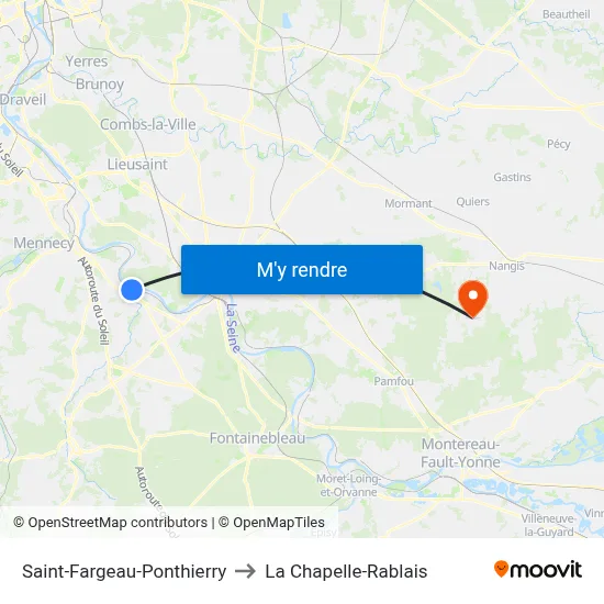 Saint-Fargeau-Ponthierry to La Chapelle-Rablais map