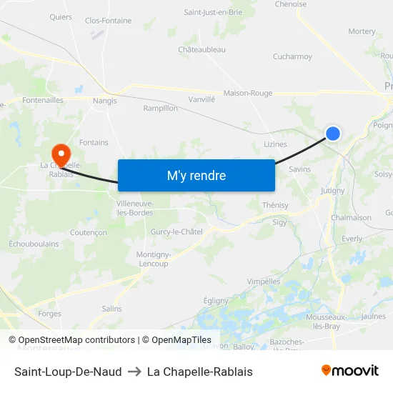 Saint-Loup-De-Naud to La Chapelle-Rablais map