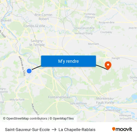 Saint-Sauveur-Sur-Ecole to La Chapelle-Rablais map