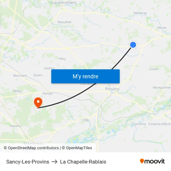 Sancy-Les-Provins to La Chapelle-Rablais map