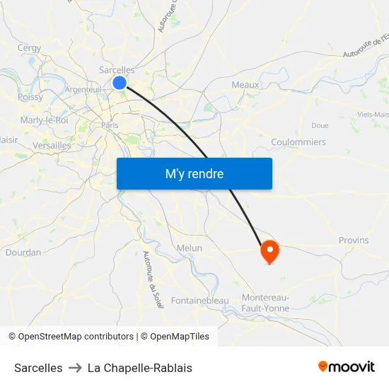 Sarcelles to La Chapelle-Rablais map