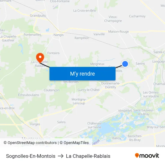 Sognolles-En-Montois to La Chapelle-Rablais map