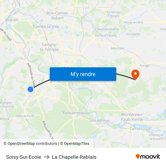 Soisy-Sur-Ecole to La Chapelle-Rablais map