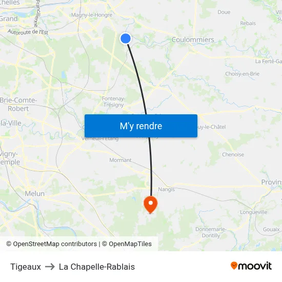 Tigeaux to La Chapelle-Rablais map