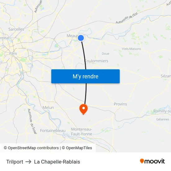 Trilport to La Chapelle-Rablais map