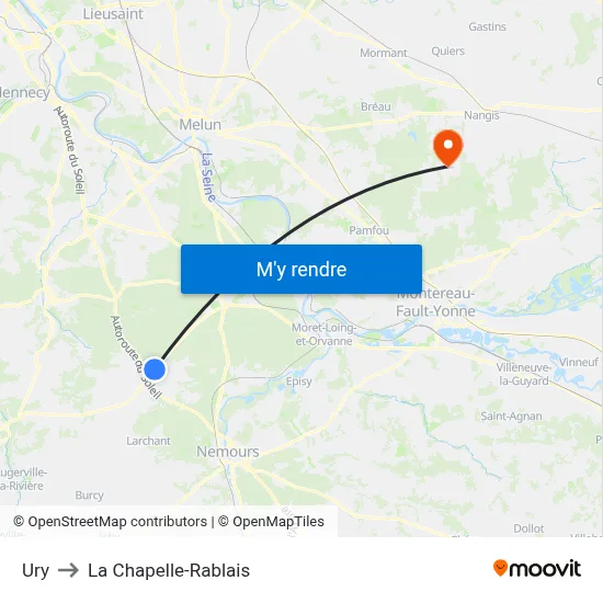 Ury to La Chapelle-Rablais map