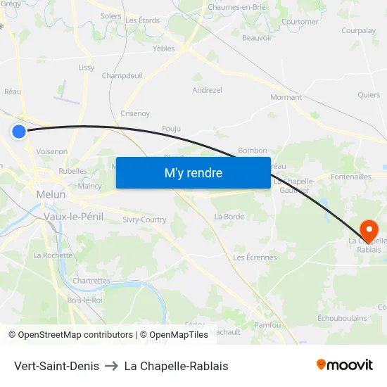 Vert-Saint-Denis to La Chapelle-Rablais map