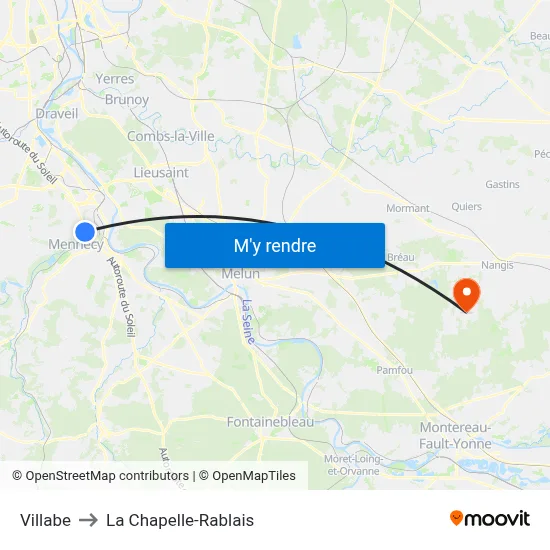 Villabe to La Chapelle-Rablais map