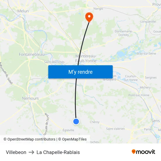 Villebeon to La Chapelle-Rablais map