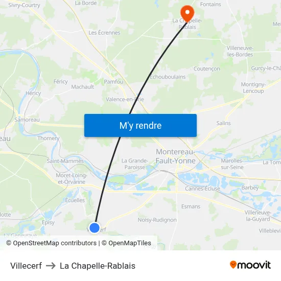 Villecerf to La Chapelle-Rablais map