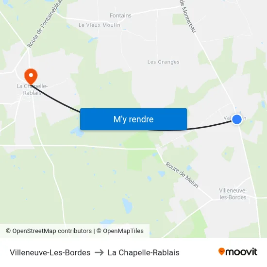 Villeneuve-Les-Bordes to La Chapelle-Rablais map