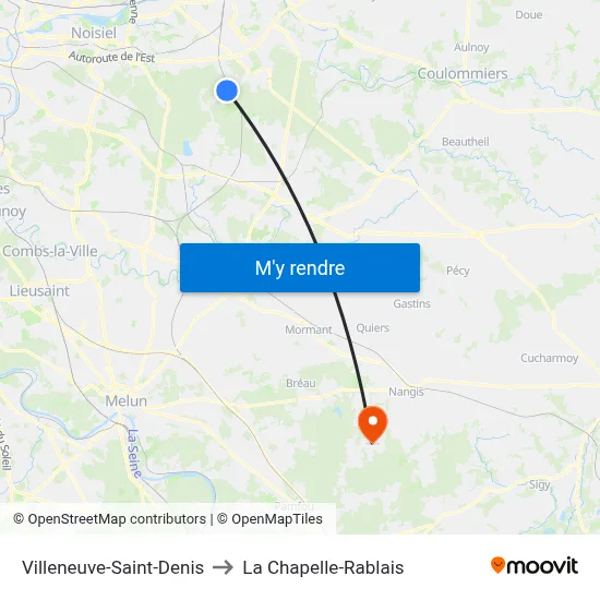 Villeneuve-Saint-Denis to La Chapelle-Rablais map
