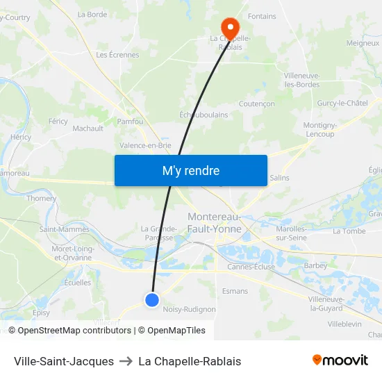 Ville-Saint-Jacques to La Chapelle-Rablais map
