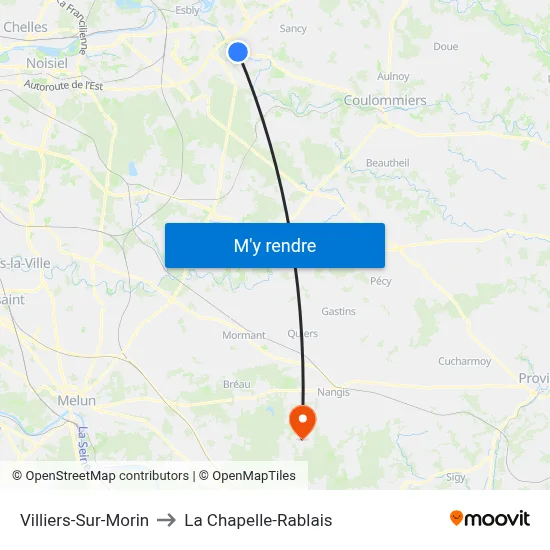 Villiers-Sur-Morin to La Chapelle-Rablais map