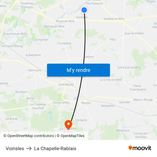 Voinsles to La Chapelle-Rablais map