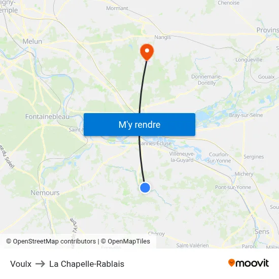 Voulx to La Chapelle-Rablais map