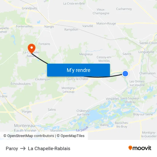 Paroy to La Chapelle-Rablais map
