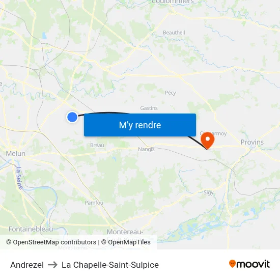 Andrezel to La Chapelle-Saint-Sulpice map