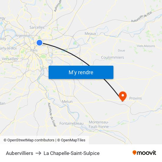 Aubervilliers to La Chapelle-Saint-Sulpice map