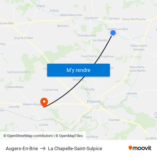 Augers-En-Brie to La Chapelle-Saint-Sulpice map