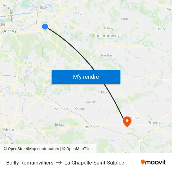 Bailly-Romainvilliers to La Chapelle-Saint-Sulpice map