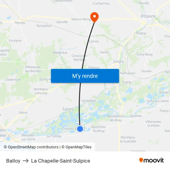 Balloy to La Chapelle-Saint-Sulpice map