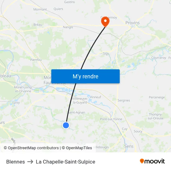 Blennes to La Chapelle-Saint-Sulpice map