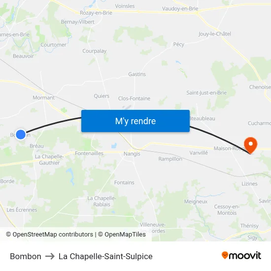 Bombon to La Chapelle-Saint-Sulpice map