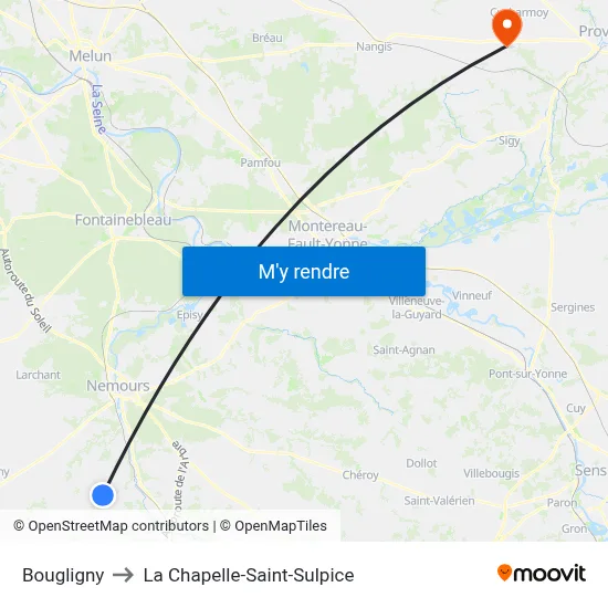 Bougligny to La Chapelle-Saint-Sulpice map