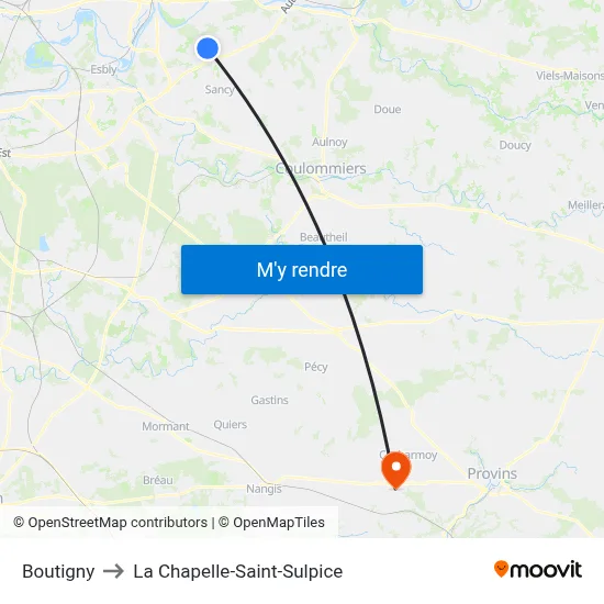 Boutigny to La Chapelle-Saint-Sulpice map