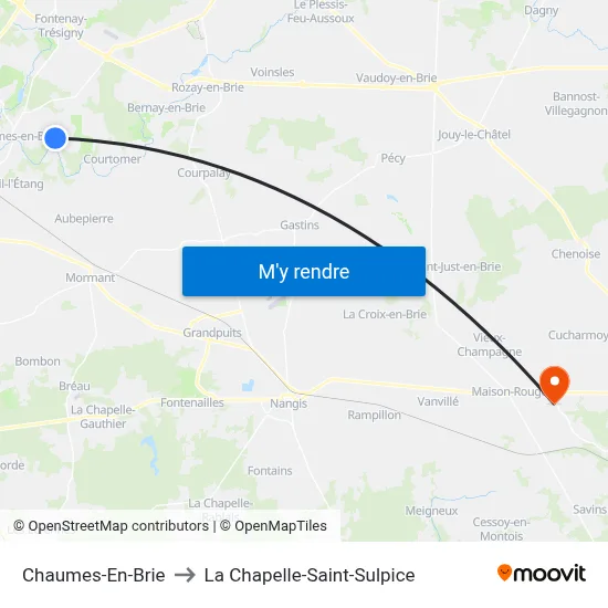 Chaumes-En-Brie to La Chapelle-Saint-Sulpice map