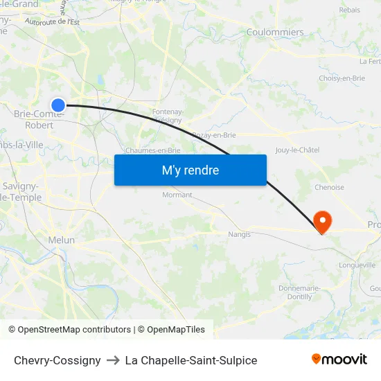 Chevry-Cossigny to La Chapelle-Saint-Sulpice map