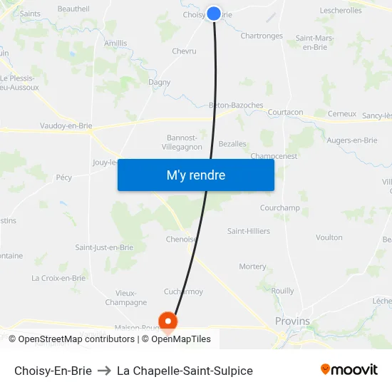 Choisy-En-Brie to La Chapelle-Saint-Sulpice map
