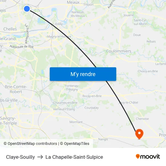 Claye-Souilly to La Chapelle-Saint-Sulpice map