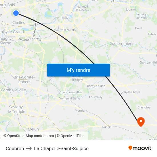 Coubron to La Chapelle-Saint-Sulpice map