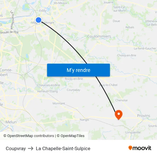 Coupvray to La Chapelle-Saint-Sulpice map