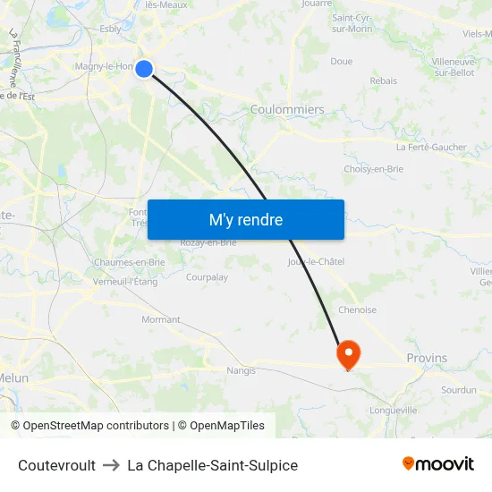 Coutevroult to La Chapelle-Saint-Sulpice map