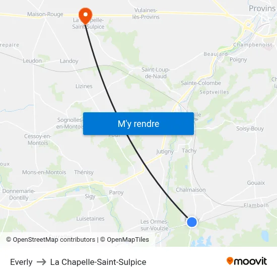 Everly to La Chapelle-Saint-Sulpice map