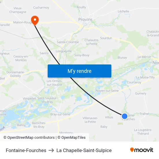 Fontaine-Fourches to La Chapelle-Saint-Sulpice map