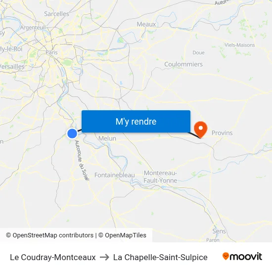 Le Coudray-Montceaux to La Chapelle-Saint-Sulpice map
