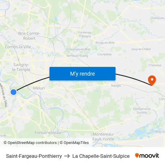 Saint-Fargeau-Ponthierry to La Chapelle-Saint-Sulpice map