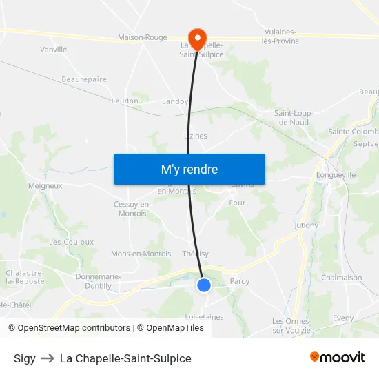 Sigy to La Chapelle-Saint-Sulpice map