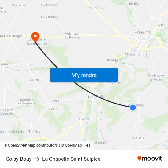 Soisy-Bouy to La Chapelle-Saint-Sulpice map